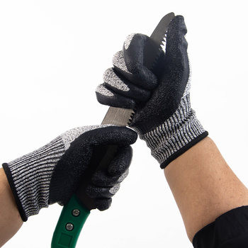 Γάντια κατά της κοπής με ανάγλυφη επικάλυψη, πέντε επίπεδα προστασίας, με επένδυση νάιλον, πολλαπλών χρήσεων, αντιολισθητικά και αντιστατικά, για εργοστάσιο/εργοτάξιο — Μοντέλο A428