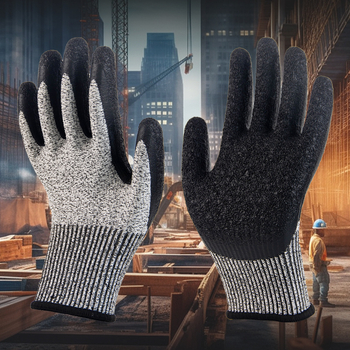 Γάντια κατά της κοπής με ανάγλυφη επικάλυψη, πέντε επίπεδα προστασίας, με επένδυση νάιλον, πολλαπλών χρήσεων, αντιολισθητικά και αντιστατικά, για εργοστάσιο/εργοτάξιο — Μοντέλο A428