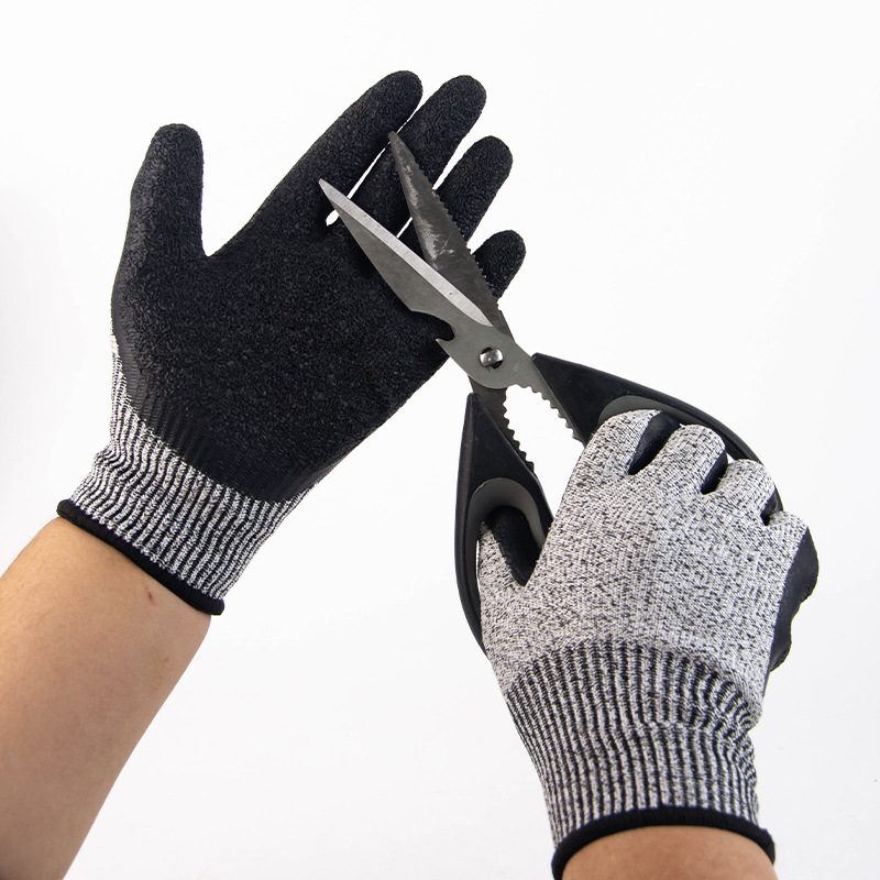 Γάντια κατά της κοπής με ανάγλυφη επικάλυψη, πέντε επίπεδα προστασίας, με επένδυση νάιλον, πολλαπλών χρήσεων, αντιολισθητικά και αντιστατικά, για εργοστάσιο/εργοτάξιο — Μοντέλο A428