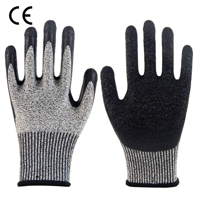 Γάντια κατά της κοπής με ανάγλυφη επικάλυψη, πέντε επίπεδα προστασίας, με επένδυση νάιλον, πολλαπλών χρήσεων, αντιολισθητικά και αντιστατικά, για εργοστάσιο/εργοτάξιο — Μοντέλο A428