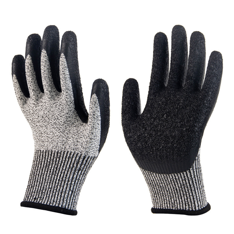 Γάντια κατά της κοπής με ανάγλυφη επικάλυψη, πέντε επίπεδα προστασίας, με επένδυση νάιλον, πολλαπλών χρήσεων, αντιολισθητικά και αντιστατικά, για εργοστάσιο/εργοτάξιο — Μοντέλο A428