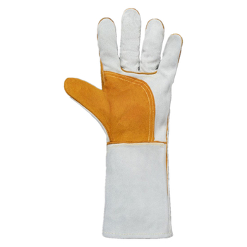 Γάντια συγκόλλησης από δέρμα μοσχαρίσιο, διπλού στρώματος, με εκτεταμένο μήκος, προστατευτικά γάντια για συγκόλληση
