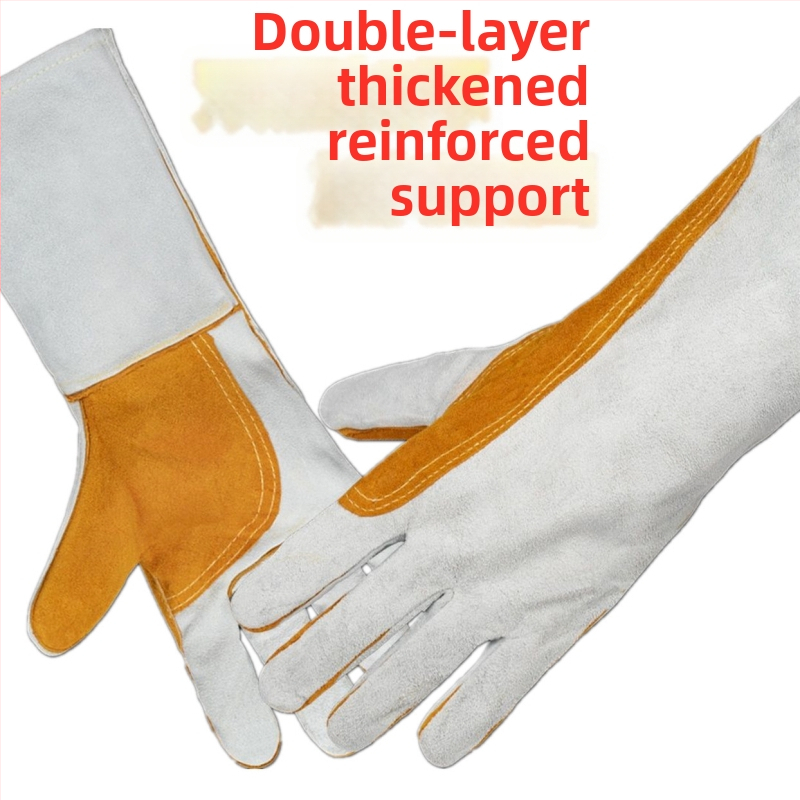 Zváracie rukavice z hovädzej kože, dvojvrstvové, s predĺženou manžetou, ochranné pracovné rukavice