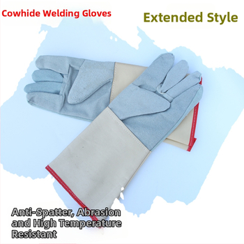 Kožené zváračské rukavice so predĺženým manžetom, vysokotepelná izolácia, odolné voči opotrebeniu, proti popáleniu a špine