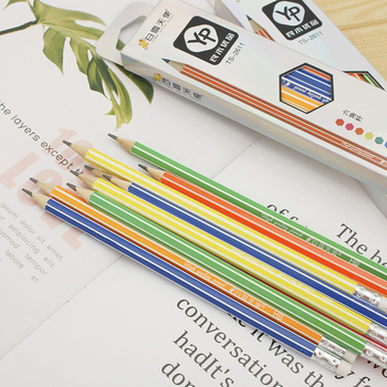 Creioane HB hexagonale, 12 bucăți, pentru elevi din clasa a II-a, grafit HB, cutie din lemn natural