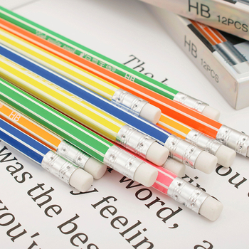 Creioane HB hexagonale, 12 bucăți, pentru elevi din clasa a II-a, grafit HB, cutie din lemn natural