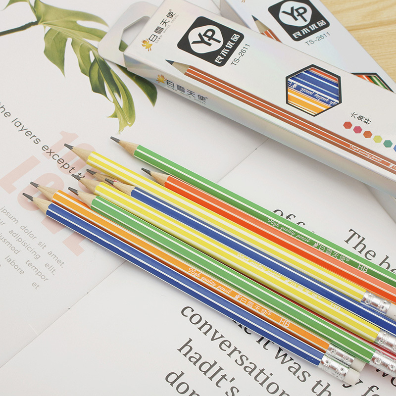 Creioane HB hexagonale, 12 bucăți, pentru elevi din clasa a II-a, grafit HB, cutie din lemn natural