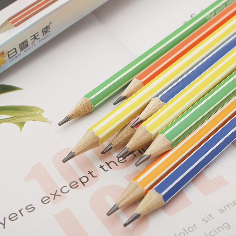 Creioane HB hexagonale, 12 bucăți, pentru elevi din clasa a II-a, grafit HB, cutie din lemn natural