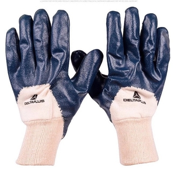 Delta Mănuși de siguranță, acoperire nitril 3/4 pe palmă și degete, tricot din bumbac vulcanizat, rezistente la ulei și lichide, rezistente la tăiere