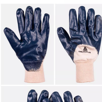 Delta Mănuși de siguranță, acoperire nitril 3/4 pe palmă și degete, tricot din bumbac vulcanizat, rezistente la ulei și lichide, rezistente la tăiere