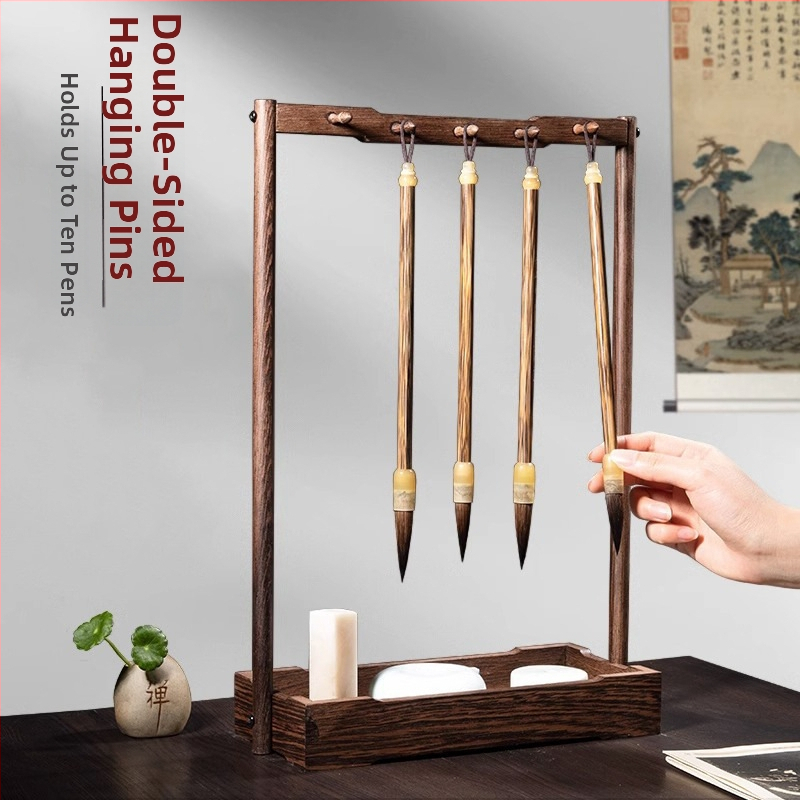 Suport pentru pensule de caligrafie - corp din plastic, model: suport din lemn pentru pensule; fără logo imprimat; fără personalizare; nu este importat