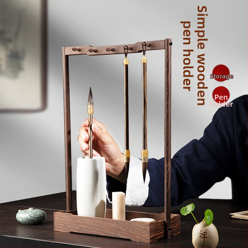 Suport pentru pensule de caligrafie - corp din plastic, model: suport din lemn pentru pensule; fără logo imprimat; fără personalizare; nu este importat