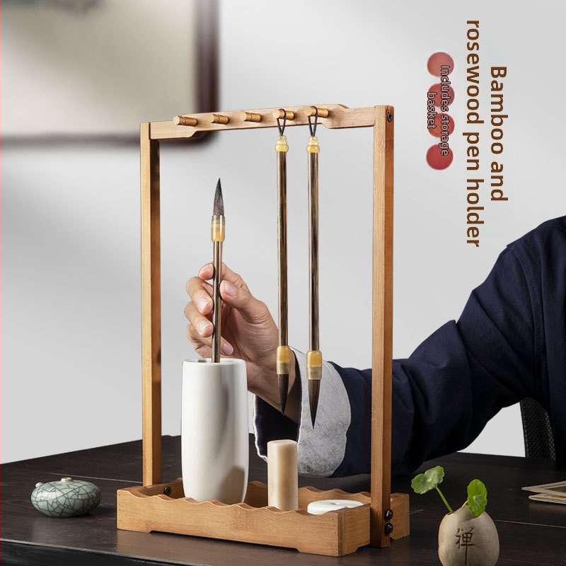 Suport pentru pensule de caligrafie - corp din plastic, model: suport din lemn pentru pensule; fără logo imprimat; fără personalizare; nu este importat