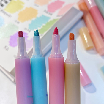 Wenxi Marker iluminator cu parfum, set de 4 buc., vârf oblic, vârf rigid, corp din plastic