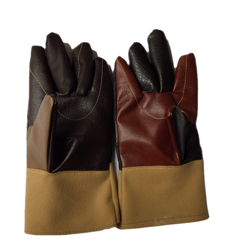 Σύντομες δερμάτινες γάντες συγκόλλησης με φλοράλ υφή δέρματος, ανθεκτικές στη φθορά, αντοχή σε υψηλές θερμοκρασίες, προστασία χεριών