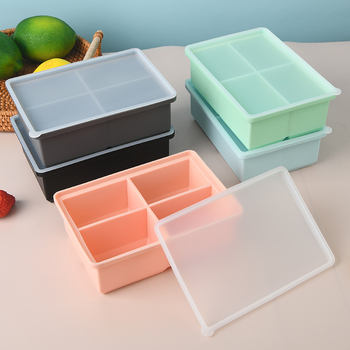 Tava de gheață din silicon cu capac, 4 cavități, capacitate 670 ml, înghețare rapidă și demoldare ușoară