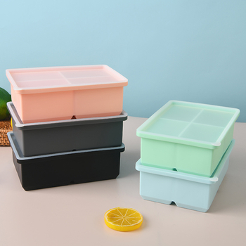 Tava de gheață din silicon cu capac, 4 cavități, capacitate 670 ml, înghețare rapidă și demoldare ușoară