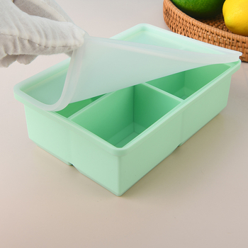 Tava de gheață din silicon cu capac, 4 cavități, capacitate 670 ml, înghețare rapidă și demoldare ușoară