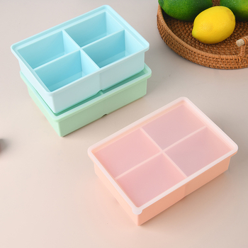 Tava de gheață din silicon cu capac, 4 cavități, capacitate 670 ml, înghețare rapidă și demoldare ușoară