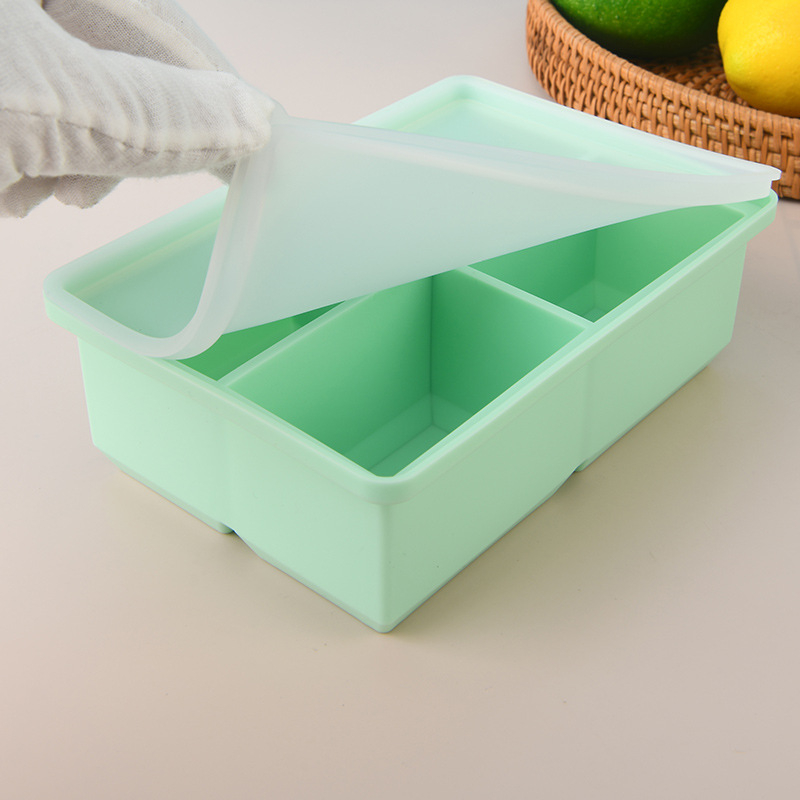 Tava de gheață din silicon cu capac, 4 cavități, capacitate 670 ml, înghețare rapidă și demoldare ușoară