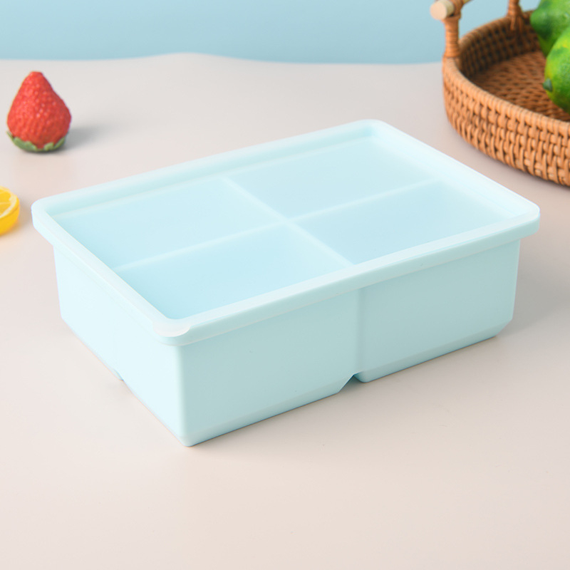 Tava de gheață din silicon cu capac, 4 cavități, capacitate 670 ml, înghețare rapidă și demoldare ușoară