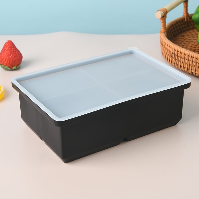 Tava de gheață din silicon cu capac, 4 cavități, capacitate 670 ml, înghețare rapidă și demoldare ușoară