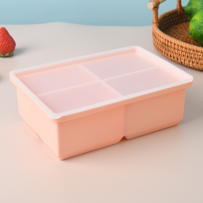 Tava de gheață din silicon cu capac, 4 cavități, capacitate 670 ml, înghețare rapidă și demoldare ușoară