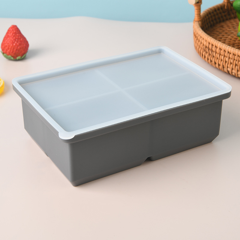Tava de gheață din silicon cu capac, 4 cavități, capacitate 670 ml, înghețare rapidă și demoldare ușoară