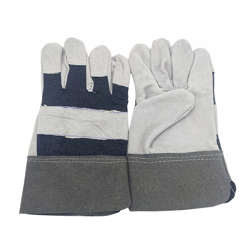 Γάντια συγκόλλησης από διπλό δέρμα βοοειδών, πλήρης παλάμη, μανσέτα από τζιν, ανθεκτικά στη θερμότητα για συγκόλληση και μηχανική επεξεργασία