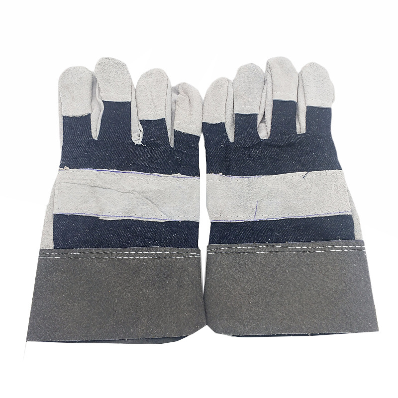 Γάντια συγκόλλησης από διπλό δέρμα βοοειδών, πλήρης παλάμη, μανσέτα από τζιν, ανθεκτικά στη θερμότητα για συγκόλληση και μηχανική επεξεργασία