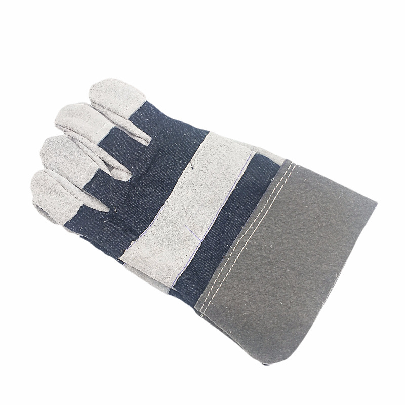 Γάντια συγκόλλησης από διπλό δέρμα βοοειδών, πλήρης παλάμη, μανσέτα από τζιν, ανθεκτικά στη θερμότητα για συγκόλληση και μηχανική επεξεργασία