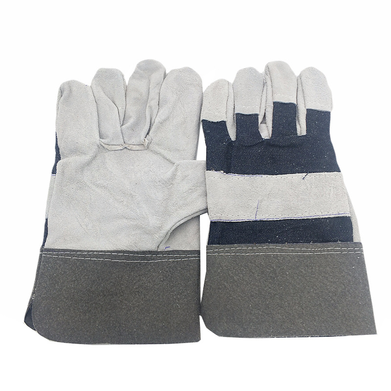 Γάντια συγκόλλησης από διπλό δέρμα βοοειδών, πλήρης παλάμη, μανσέτα από τζιν, ανθεκτικά στη θερμότητα για συγκόλληση και μηχανική επεξεργασία