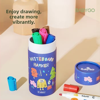 BabyGo παιδικό σετ μαρκαδόρων για λευκό πίνακα και ακουαρέλες, 8 τεμάχια, σε κουτί, με εκτυπωμένο λογότυπο