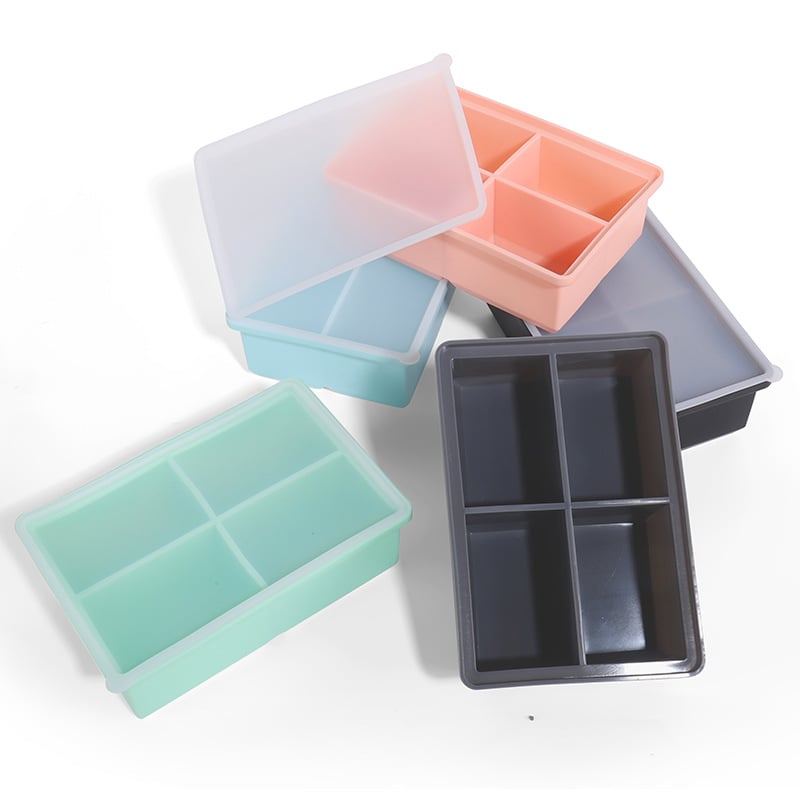 Formă pentru cuburi de gheață din silicon alimentar, 4 cavități, cu capac, pentru acasă, DIY, congelare rapidă și demoldare ușoară