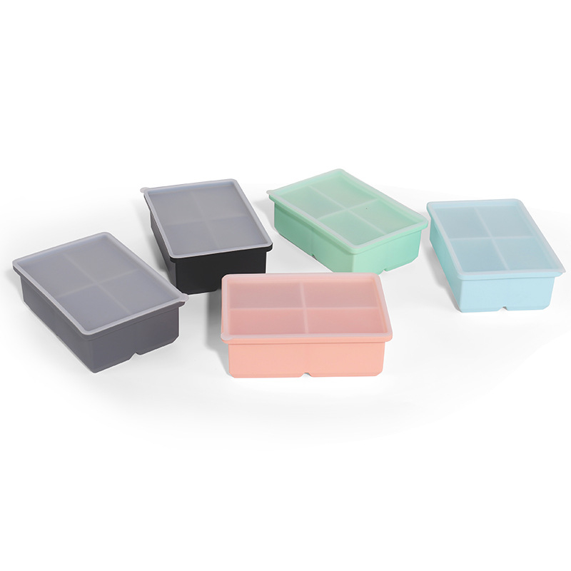 Formă pentru cuburi de gheață din silicon alimentar, 4 cavități, cu capac, pentru acasă, DIY, congelare rapidă și demoldare ușoară
