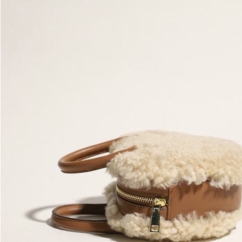 Дамска чанта от плюшена материя, кръгла форма, стил свеж и сладък, за ежедневна употреба, Зимна 2021