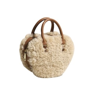 Дамска чанта от плюшена материя, кръгла форма, стил свеж и сладък, за ежедневна употреба, Зимна 2021