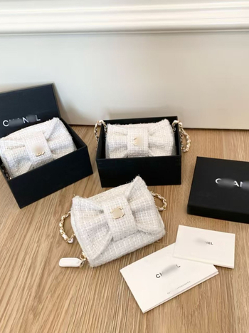 Чанта през рамо от вълнена материя с панделка във форма на лък, джоб за карти, верижна презрамка и цип