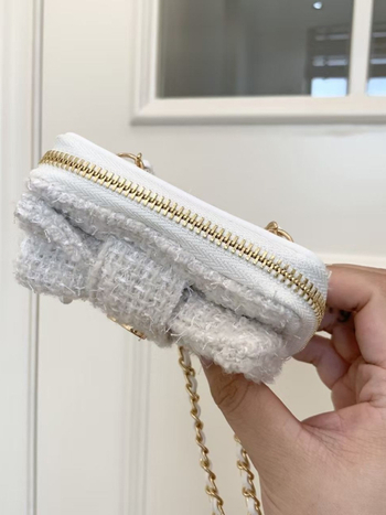 Чанта през рамо от вълнена материя с панделка във форма на лък, джоб за карти, верижна презрамка и цип