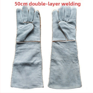 Zváračské rukavice z hovädzej kože, dvojvrstvové, tepelne odolné, dĺžka 50 cm, model JLJ-006
