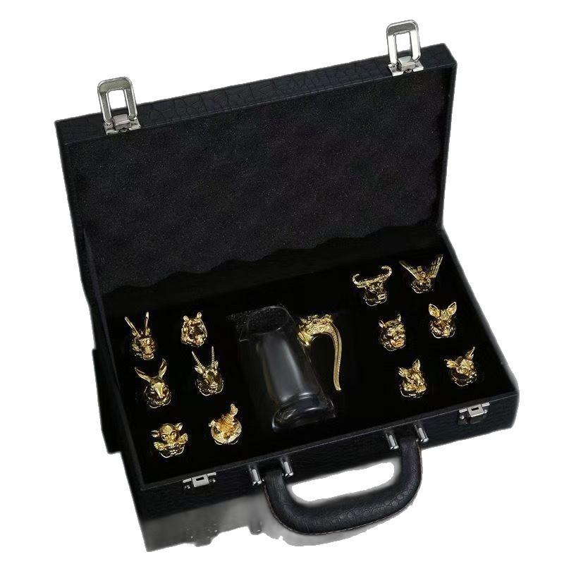 Zodijak tematski set za vino, čašica za gutljaj i dispenser pića, izrađen od cinkove legure, Novi kineski stil, mogućnost tiskanja logotipa, 1 set