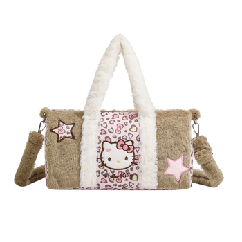 Плюшена дамска Tote чанта със дизайн сърце-мече, цилиндрична форма, ципово затваряне, подплата от полиестер