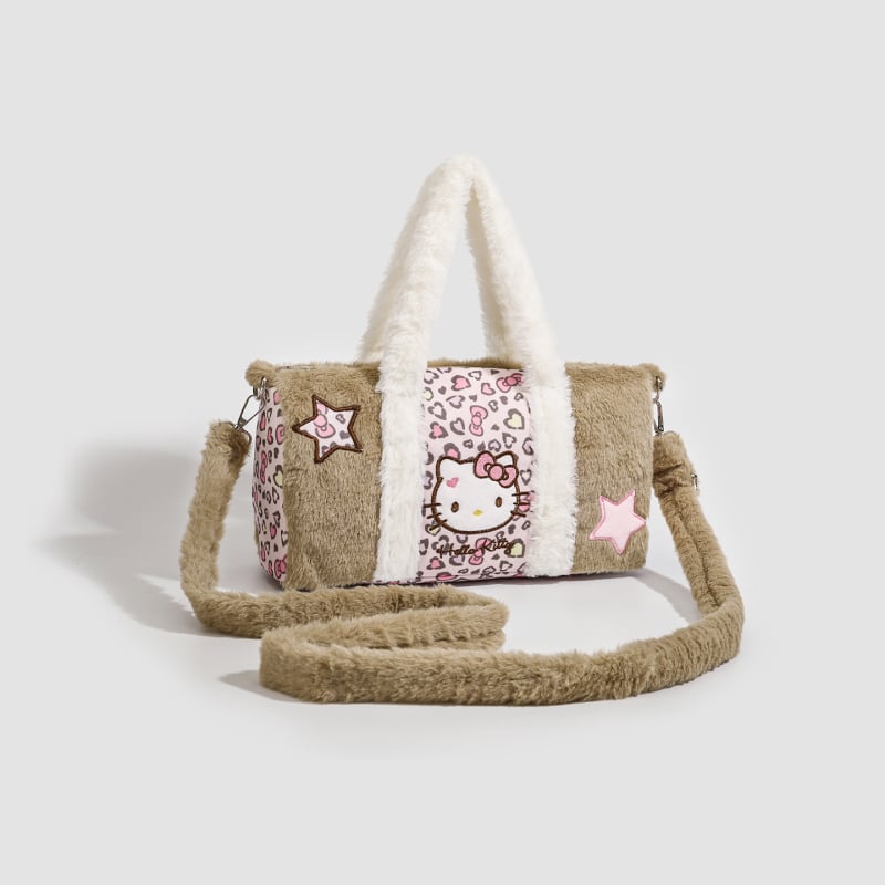 Плюшена дамска Tote чанта със дизайн сърце-мече, цилиндрична форма, ципово затваряне, подплата от полиестер