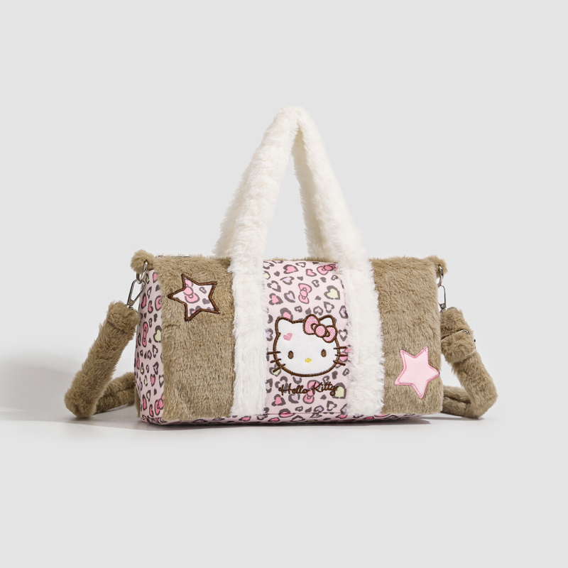 Плюшена дамска Tote чанта със дизайн сърце-мече, цилиндрична форма, ципово затваряне, подплата от полиестер