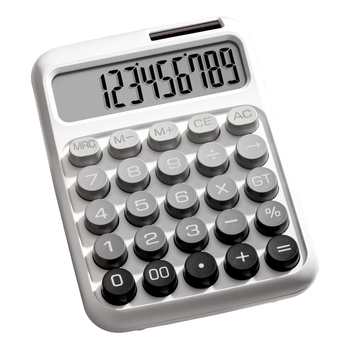 Калкулатор със слънчево захранване, пластмасов корпус, 12-цифрен дисплей, офисен/финансов модел, минималистичен стил, механични клавиши, включени батерии