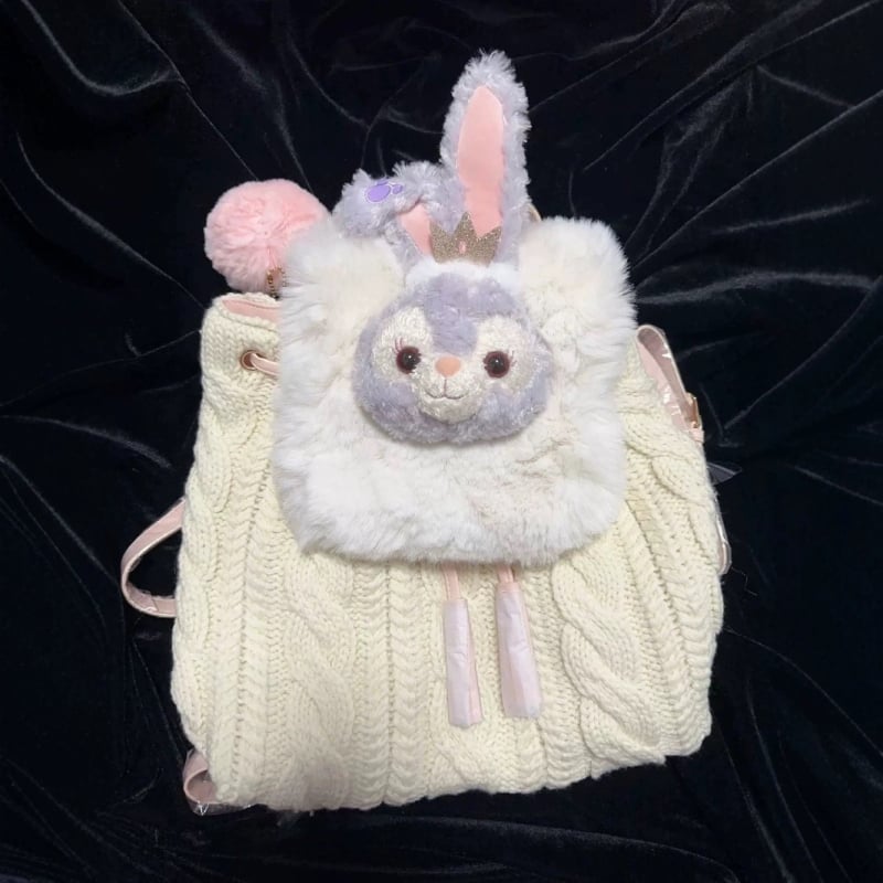 Stella зайче плюшена плетена раница за момичета — свеж и сладък стил, материя: плюш, дизайн: тъкана раница, ежедневие, пролет 2025