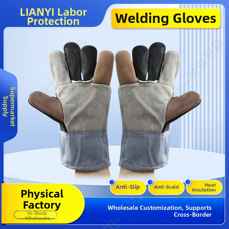 Mănuși de sudură din piele de vită, manșetă scurtă, rezistență la uzură, temperaturi înalte, respirabile