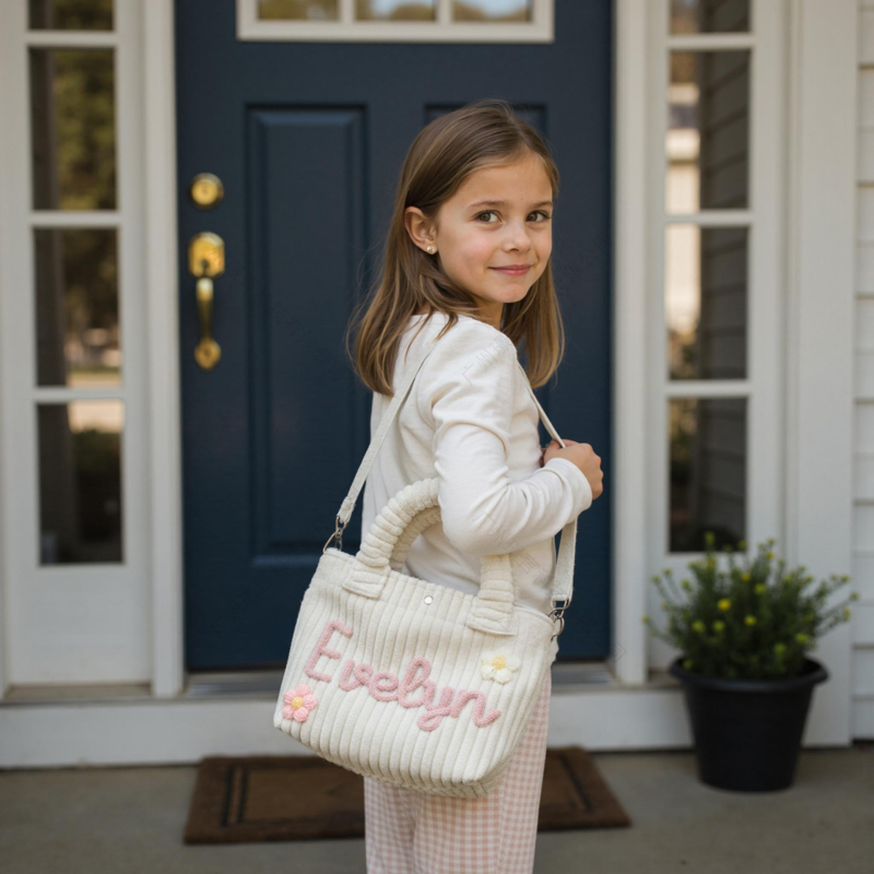 Corduroy плюшена чанта през рамо в корейски стил, вертикална квадратна форма, подплата от платно, магнитно копче