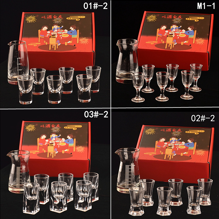 Nora Weil staklena čaša za žestoke napitke, 7-dijelni darovni set, kapacitet 1–100 ml, suvremeni minimalistički dizajn s cvjetnim motivom, tiskano logo, poklon kutija