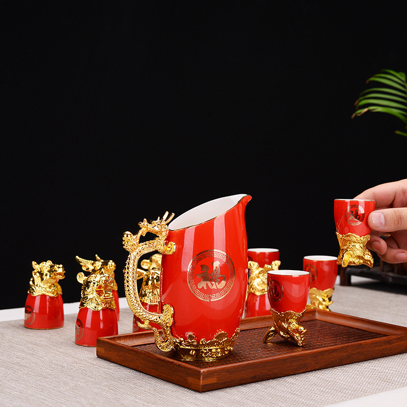 Keramički set od 12 čaša za vino sa zodijakom, retro stil – lagani luksuz